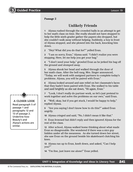 PAGES 241 AND 242 LESSON 19 Analyzing Literary Elements in modern FicTION Title: Unlikely Friends Genre: Realistic