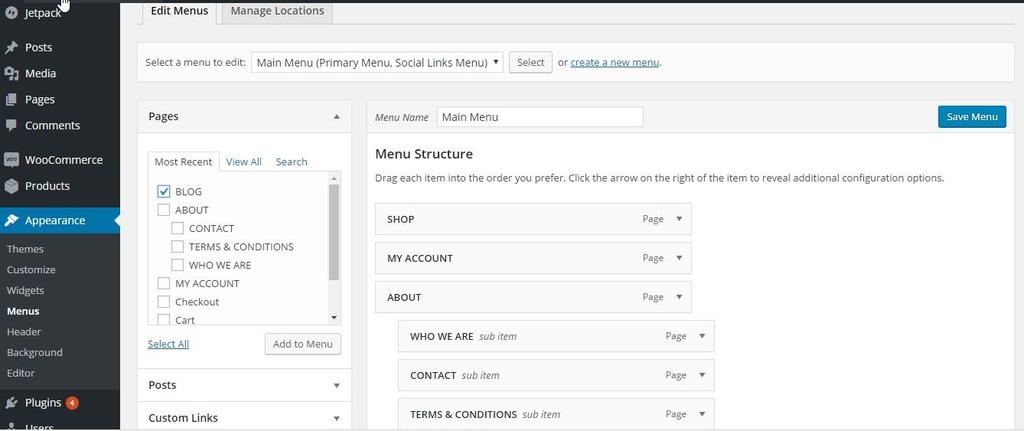 Appearance -> Menus Click on the Menu you previously created.
