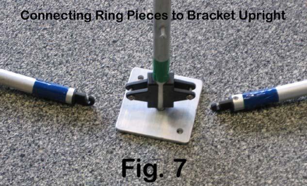 First connect one set of curved pieces with bracket facing up, to form the bottom ring (Fig.
