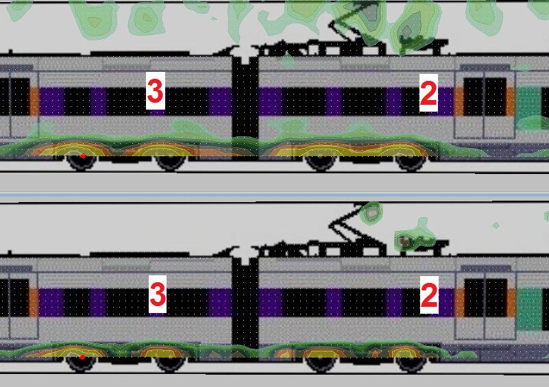 because it is in front of the unfolded pantograph. Figure 5 shows a picture of the pantograph. 5 Fig. 3. A-weighted DAS pressure contribution on an Oresund train driving to the right.