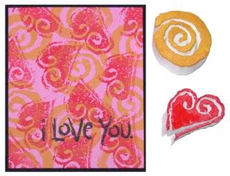 For this card, Michael cut out a spiral shape and a heart from 