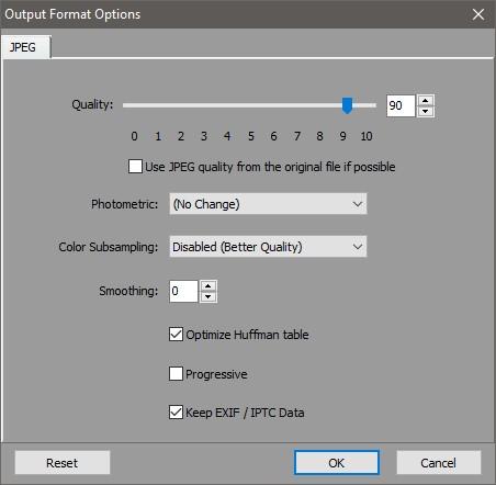 3. Select JPEG as the Output Format and click the Settings button to bring up the output format options dialog. 4.