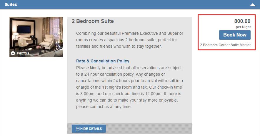 For example, a Lock-off being sold as a 2 Bedroom Suite on eres consists of: 1 x Premier Executive Room (Master) = $600