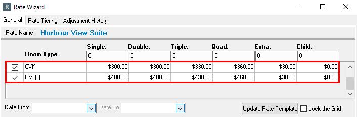 The template can be used to create a price variance between the rooms, or the prices can be entered directly into