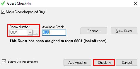 Attached Lock-off room, then click Check-In. The PMS will default to check-in the Master Lock-off room.