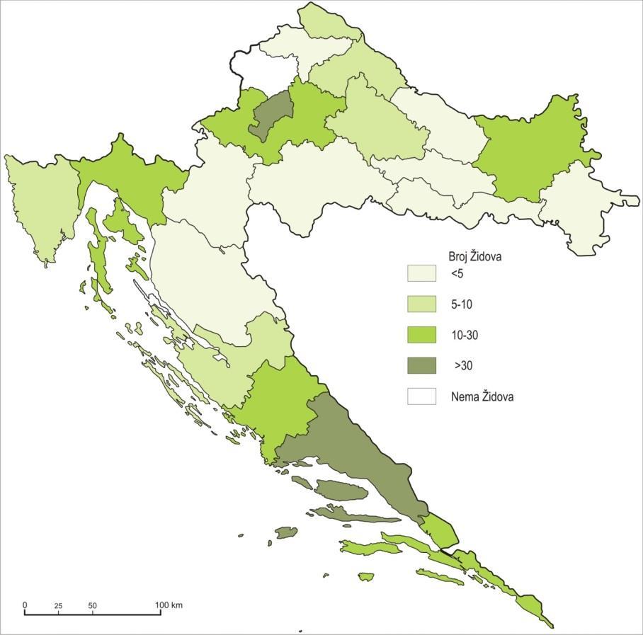Number of Jews in Croatia (religion) by counties according census 21