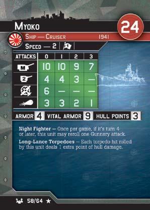 Air Combat Example The Allied player decides to mount a major attack on the cruiser Myoko in the Air Mission phase, and the Axis player responds by sending his A6M2 Zeke