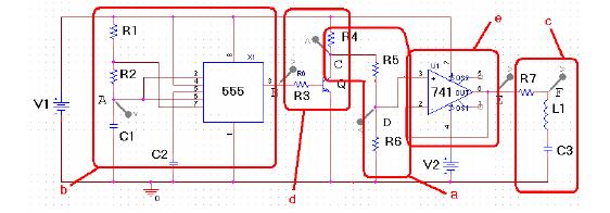 Question V Signal Modulation and Functionality (2 points) A B E Assume the components have the following values: C1=.2 µf, C2=.2µF, C3=.