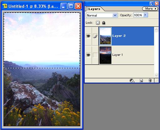 Page 5 of 9 3. Select the sky portion of the photo. Using the selection tool, click and drag to create your selection.