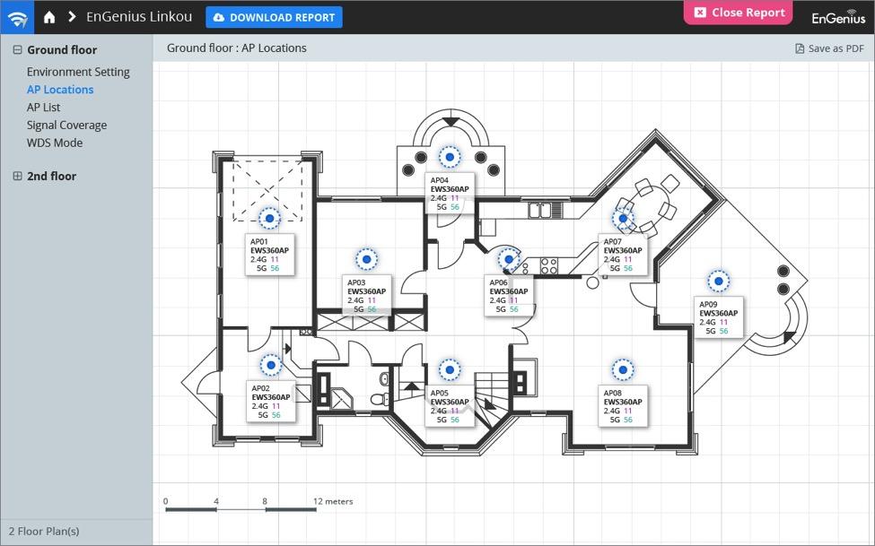 Creating a Report The ezwifi planner comes with a project-based report generator which covers all floor plans and perspectives.