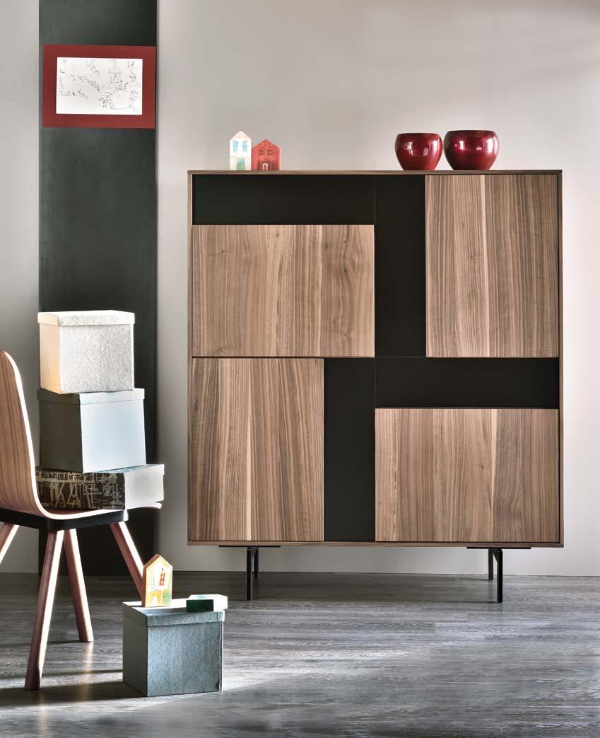 This sideboard option contains two pull doors with a 45 degree cut for an easy to open mechanism The other two boxes contain a flap