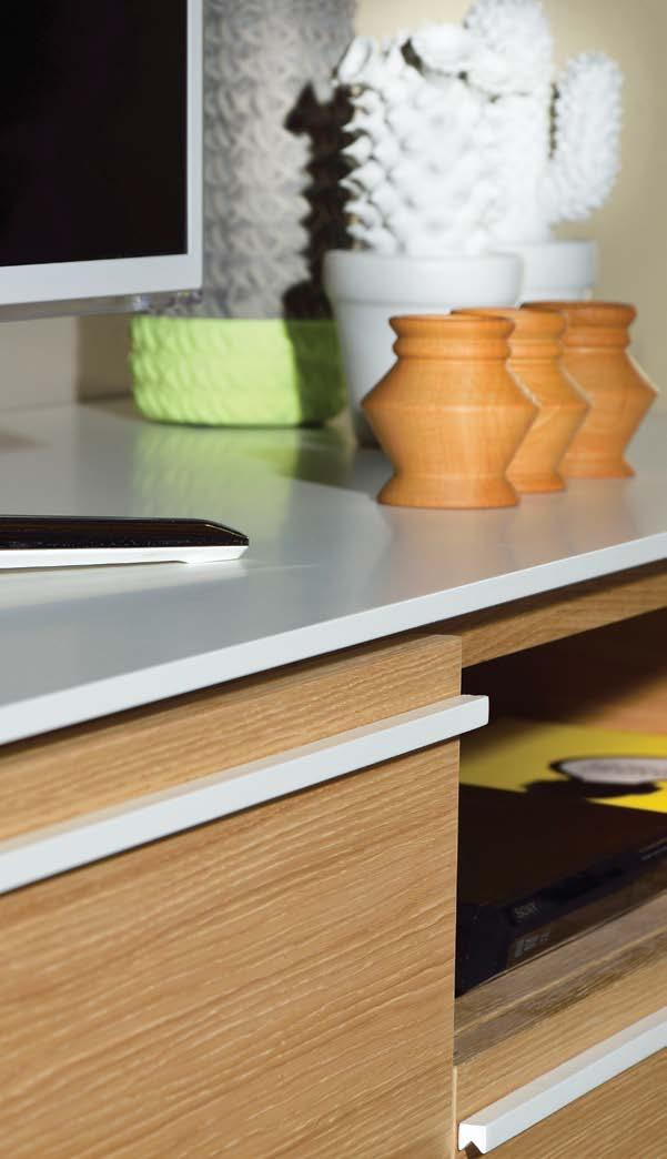 On the right of the TV unit there is a small pocket for any DVD or movie device and a thin drawer