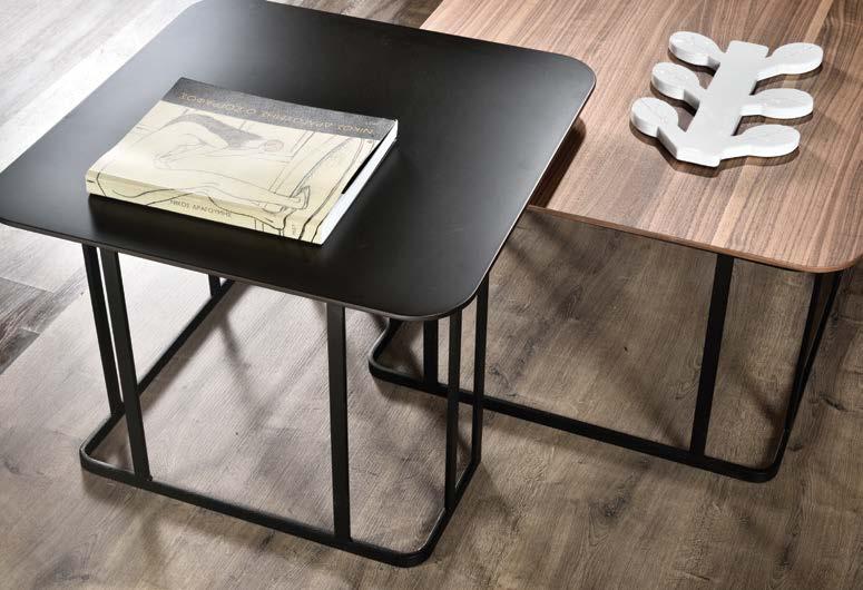Their base design is metal contrasting beautifully with their wooden top. They are available in a variety of wood and lacquer.