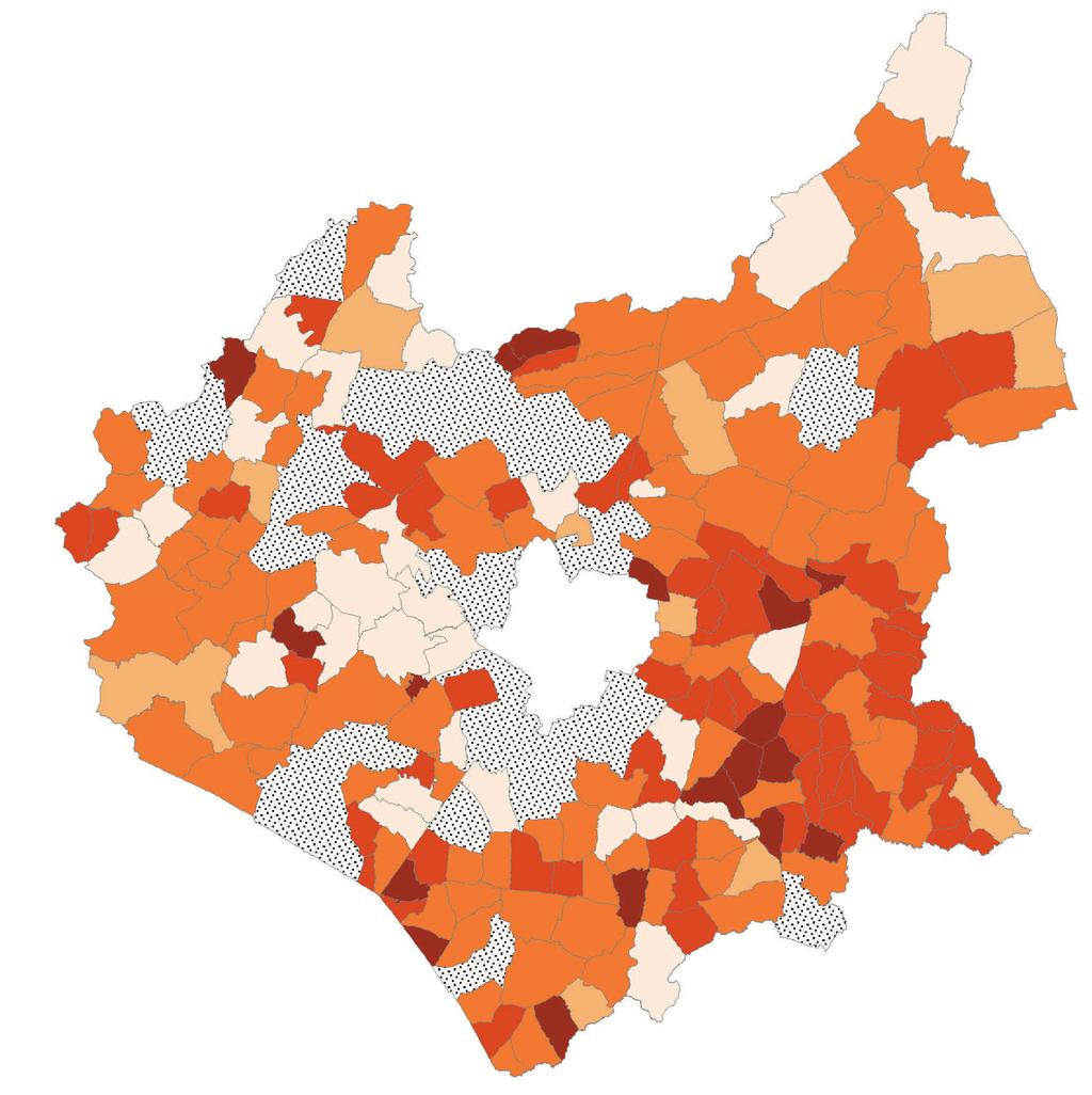 Distribution of Service Provision by Parish Map 1 shows the parishes of rural Leicestershire according to their service coverage and diversity.