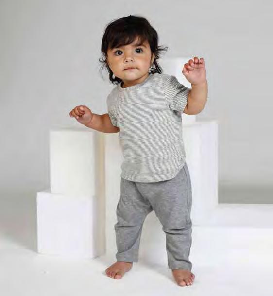 poppers at side of neck / Striped neck binding / Twin needle hem / Tear-off label 100% Organic Cotton (White / Heather Grey Melange 92% Organic