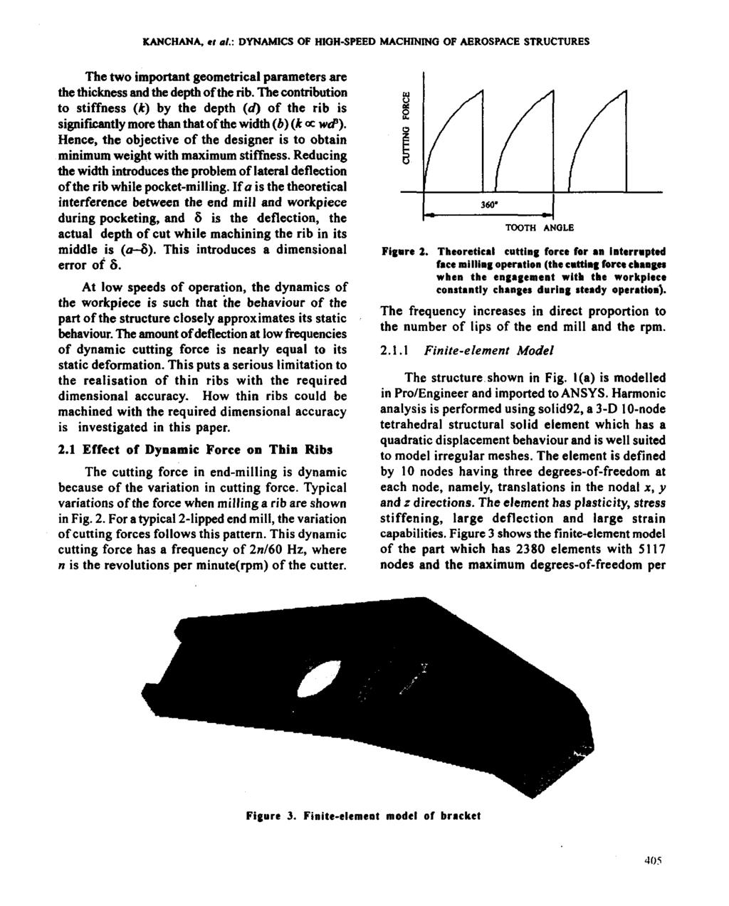KANCHANA, el al.: DYNAMICS OF HIOH-SPEED MACHINING OF AEROSPACE STRUCTURES The two important geometrical parameters are the thickness and the depth of the rib.