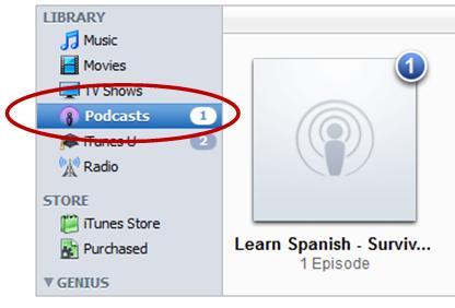 25 Subscribing to a Podcast When it s finished downloading, click on the Podcast link in your itunes Library and see
