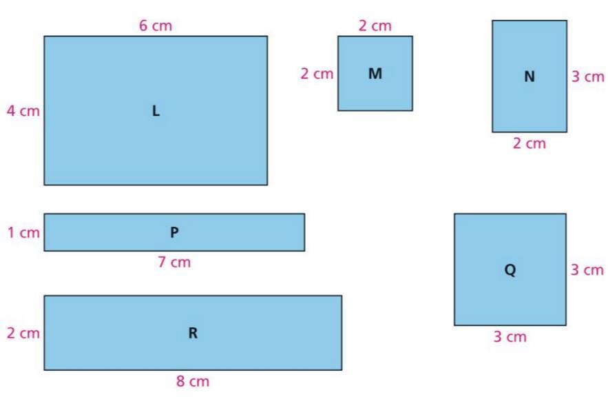 What is the value of x? Explain your reasoning. 4. What is the ratio of the area of Rectangle A to the area of Rectangle B? B. Which pairs of rectangles are similar? 1.