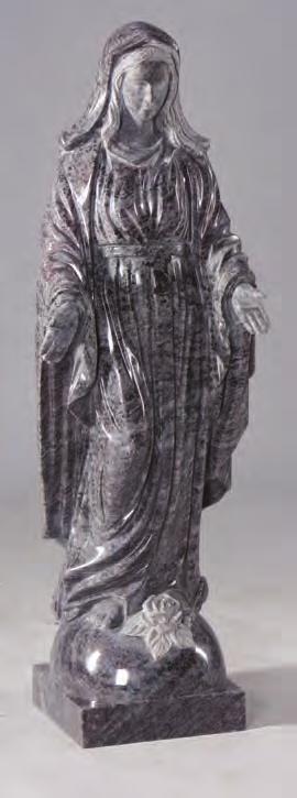 EC82 Himalayan Granite HS 33 x 24 x 4 Base 4 x 30 x 12 Hand carved Our Lady praying figure.
