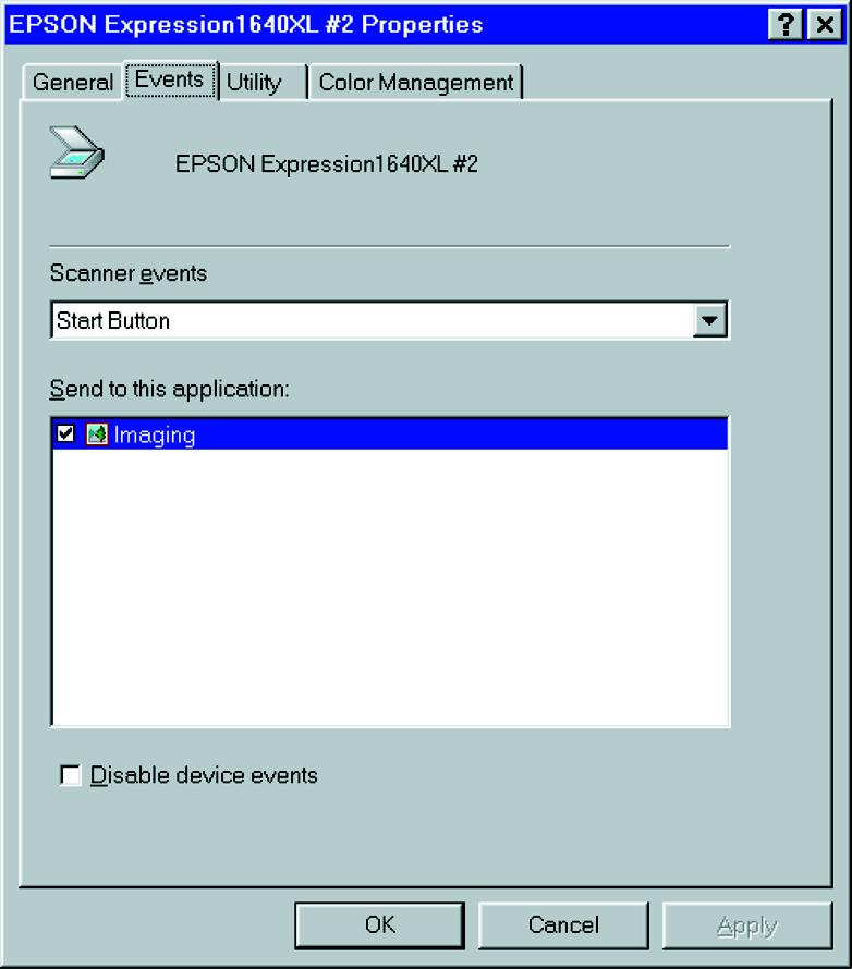 Make sure Start Button appears in the Scanner events box, then deselect any applications you don t want to use in the Send to this application list.
