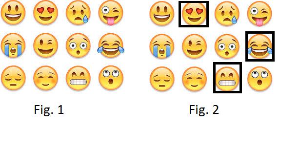 Question 12 Vraag 12 You can use emojis to reply to a Whatsapp message. Figure 1 has 12 emojis.