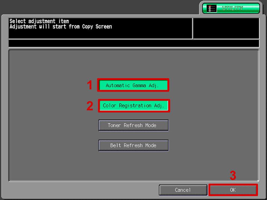 4.1 Perform the adjustment operation 'OK' [29] Select Adjustment item 4. Select 'Exit' to start the automatic adjustment.