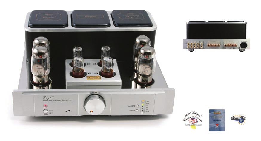 A-88T Integrated Amplifier Rear View Award Winning Design Auto Bias Vacuum Tube Integrated Amplifier 22w Triode 45w Ultralinear Tubes KT88 4, 6SL7 2, 6SN7 2 THD Internal Construction Chassis Soft