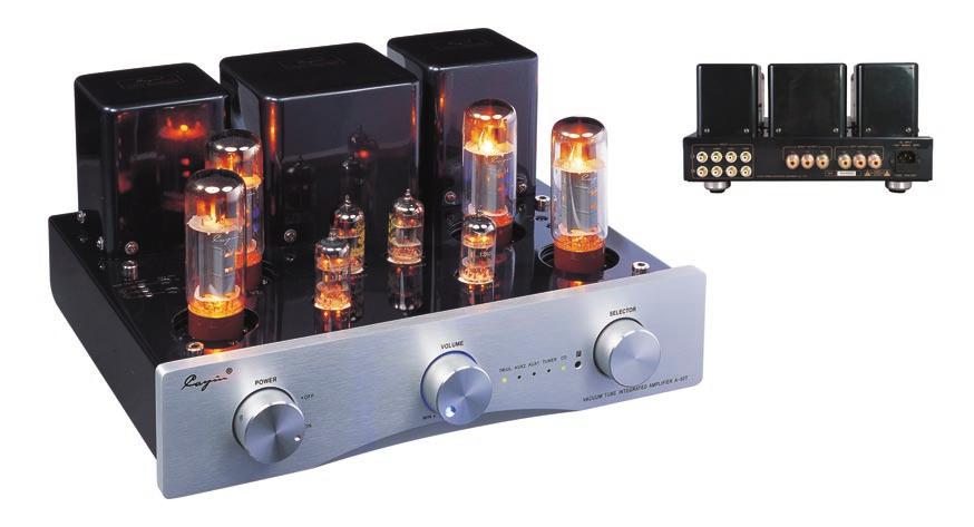 A-50T Integrated Amplifier Rear View Vacuum Tube Integrated Amplifier 16w Triode 35w Ultralinear Tubes EL34 4, 12AX7EH 2, 12AU7 2 THD Internal Construction Chassis Soft Start Circuit 10Hz 50kHz 1%