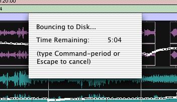 . Bouncing to Disk dialog Burning a CD After the bounce is completed, you will have an audio file that is ready for burning onto a CD.