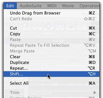 4 In the Shift dialog, select Earlier and enter 164 into the samples field.
