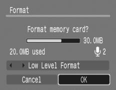 When the icon is displayed, sound data recorded with the sound recorder exists. Exercise adequate caution before formatting the memory card. 1 Select [Format]. 1. Press the button. 2.