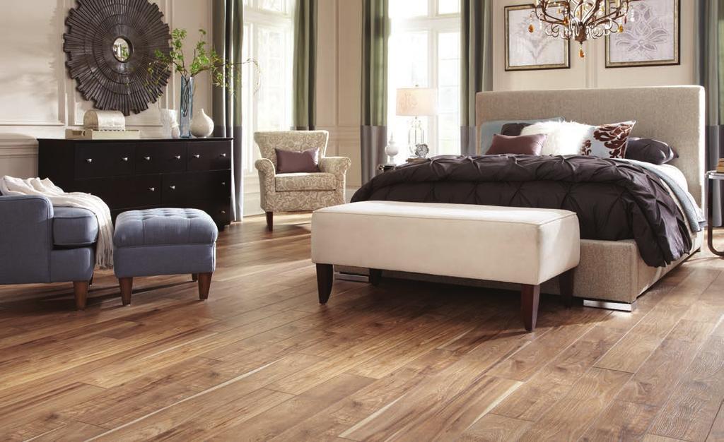 SHOWN: Sawmill Hickory Natural Reclaimed, Reimagined. A beautiful replication of reclaimed hardwoods, Mannington Laminate coordinates effortlessly with today s in-home design trends.