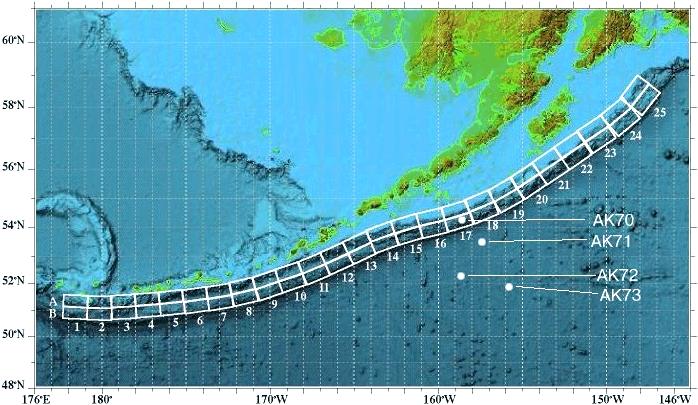 Determination of tsunami sources using deep ocean wave records 59 Figure 6. Location of the unit sources and the deep-ocean stations for the Andreanov tsunami of 1996 Figure 7.
