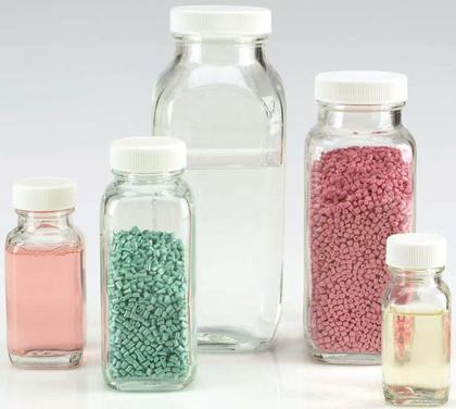 5 French Square Bottle Clear, USP Type III soda-lime glass Ideal for solvent, chemical or sample storage Square shape maximizes storage space Available with caps attached or bulk packs without caps