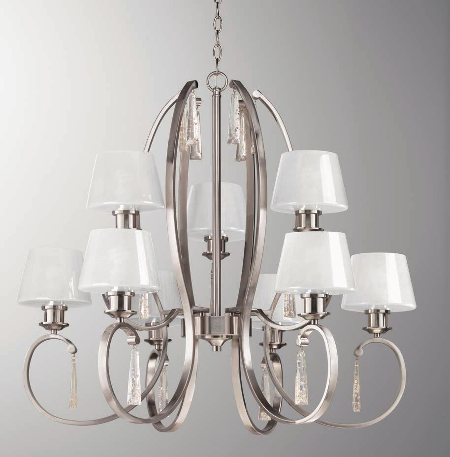 CHANDELIER, FOYER AND PENDANTS CLEAR GLASS SHADES BEDAZZLED INSIDE WITH GLISTENING GLASS BEADS EVOKE A 19 TH CENTURY NOSTALGIA IN THE DAZZLE