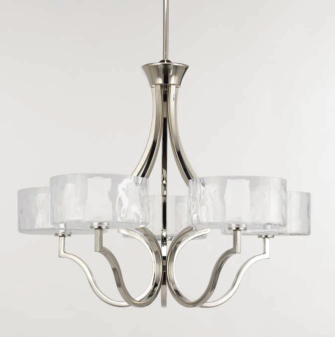 CHANDELIER, FOYER AND PENDANTS P4644-104WB CARESS FEATURES A CHIC, SOPHISTICATED FRAME WITH CYLINDRICAL GLASS SHADES.