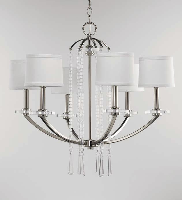 P4431-104 OVAL CHANDELIER P4431-104 Polished Nickel Six-light with shade. Size: 35-3/4" L., 17-5/8" W., 18-1/2" ht. Overall ht. w/chain 94"; wire 15'.