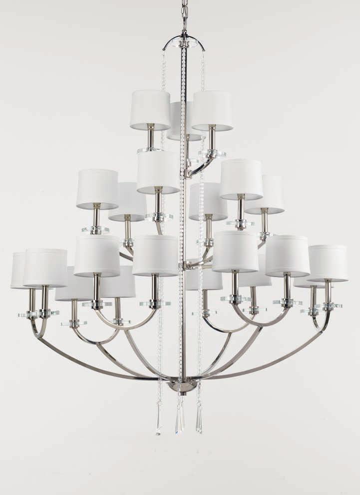 Lamps: Four candelabra base lamps, each 60w max. FIVE-LIGHT CHANDELIER P4062-104 Polished Nickel Size: 20" dia., 29-1/4" ht. Overall ht. w/chain 104"; wire 15'.