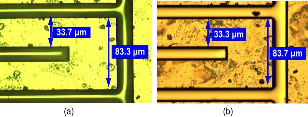 resoluton optcal mcroscope, and are shown n Fg. 11. The actual features from the template (Fg. 11b) has a wdth of 33.3 µm. The mprnted features on the substrate has a measured wdth of 33.7 µm (Fg.
