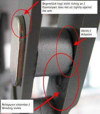 Hence the upper metal arm moves against the lower plastic arm and this leads to abrasion and wearing out.