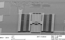 fabricated directly on top of conventional CMOS circuits, using silicon-germanium for the structural layers Resonator next to Amplifier conventional layout of integrated MEMS resonator amplifier