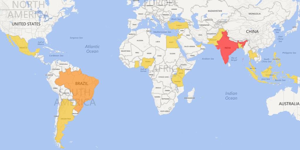 Countries Deal Heatmap The global hotspot is India with 160 deals