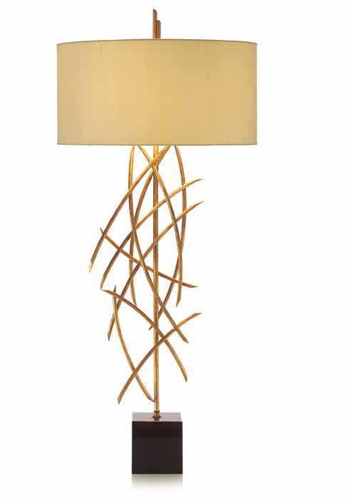 44 45 JRL-8799 39"H Brass Curls Table Lamp Free form brass curls on a shiny black glass