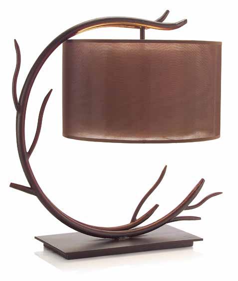 46 47 JRL-8850 25.5"H Embrace Lamp Curved branch encircles a double sheer shade. Shade: 16.