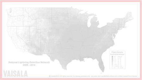 com/en /products/data/data-sets/nldn. Figure L.2 2005 2014 2007 2016 Average U.S. Lightning Flash Density Map (Flashes per Square Kilometer per Year). (Courtesy Vaisala, Inc.