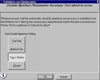 Figure 4. This dialog box appears to assist you in aligning the accessory 6 Click the Closed button under Auto Double Aperture Settings'. This will rotate the aperture disk to the closed position.