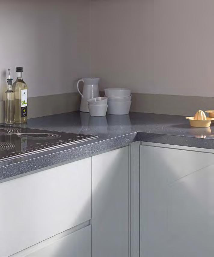 Cosmic Grey F181 ST30 38 mm thickness A Cosmic Grey worktop can help bring a dramatic sparkle to a kitchen with its highly realistic quartz effect and dark gloss finish.