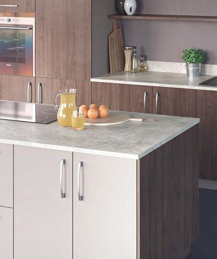 In larger open plan kitchens, where a number of different colours are used for the various furniture elements, Ceramic Chalk can work very well.