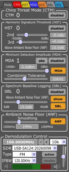 The Master ATL window provides addional signal parameters including any idenfied harmonic relaonships, frequency (MHz), signal level (dbm), esmated bandwidth,