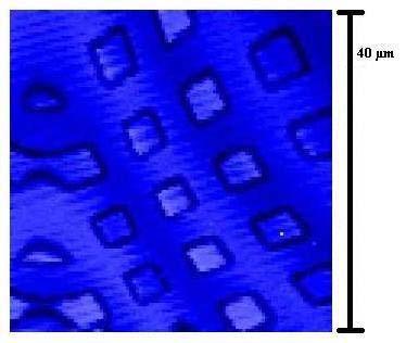 15, three images were taken of a piece of plastic with small 40 µm 40 µm perturbations to show that the Figure 13: CFM image with arclike distortions Figure 14: CFM image with the reflection effect